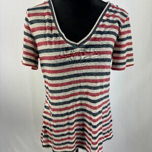 Lucky Brand Venice Burnout Red, White and Blue Striped Shirt - Size S